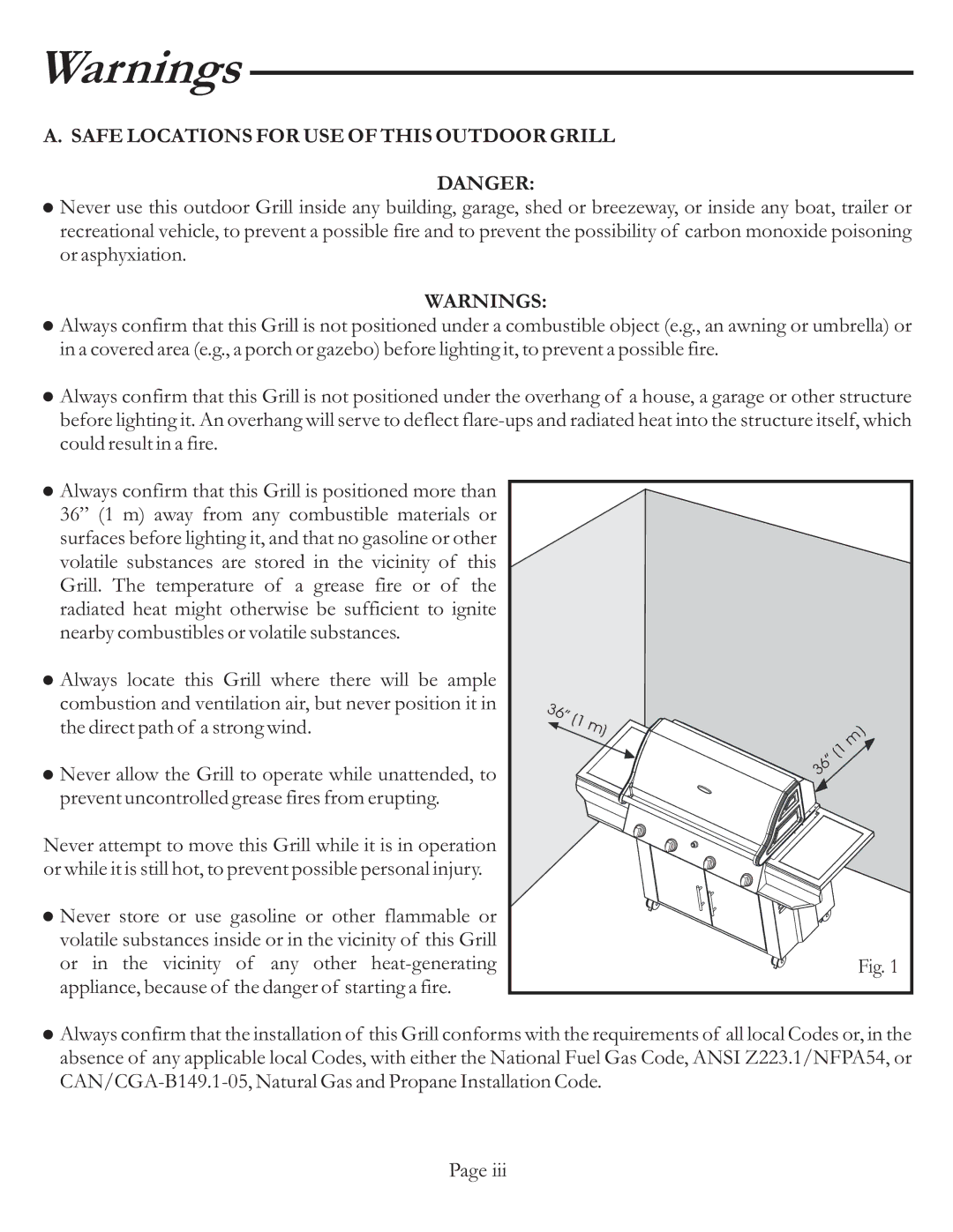 Vermont Casting VCS4027 user manual Safe Locations for USE of this Outdoor Grill 