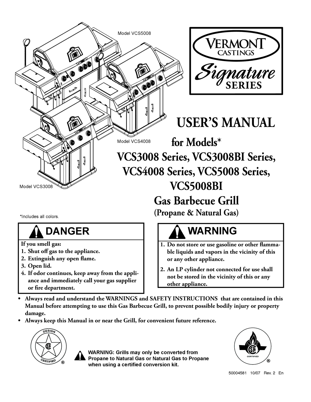 Vermont Casting VCS5008 Series, VCS5008BI, VCS4008 Series, VCS3008 Series user manual USER’S Manual 