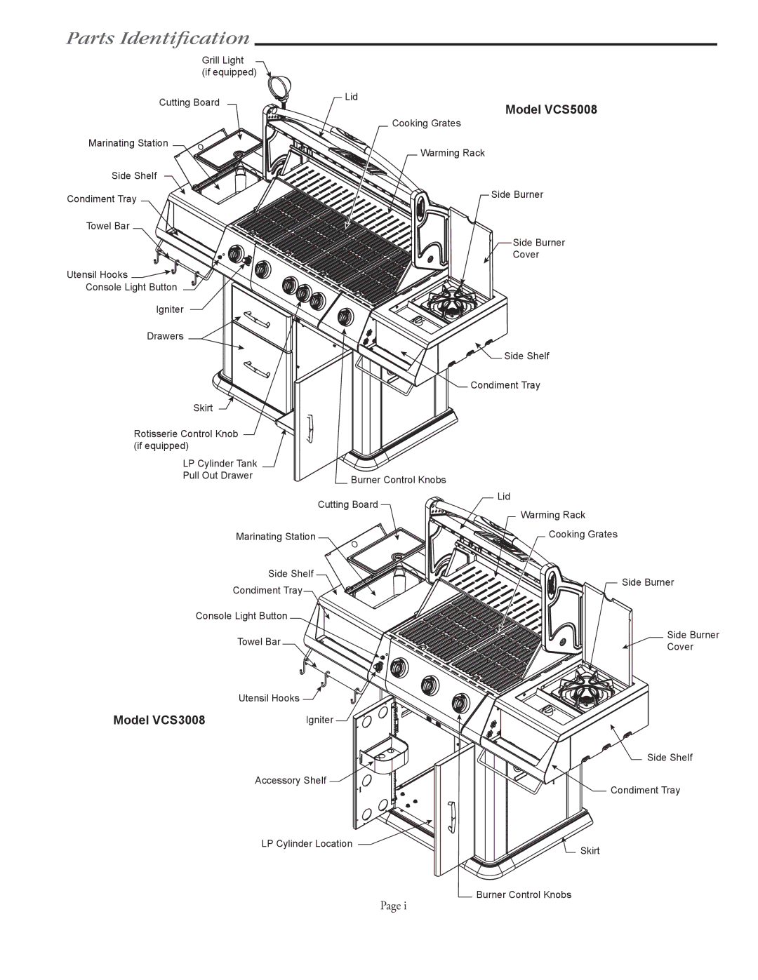 Vermont Casting VCS4008 Series, VCS5008BI, VCS5008 Series, VCS3008 Series user manual Parts Identiﬁcation, Model VCS5008 