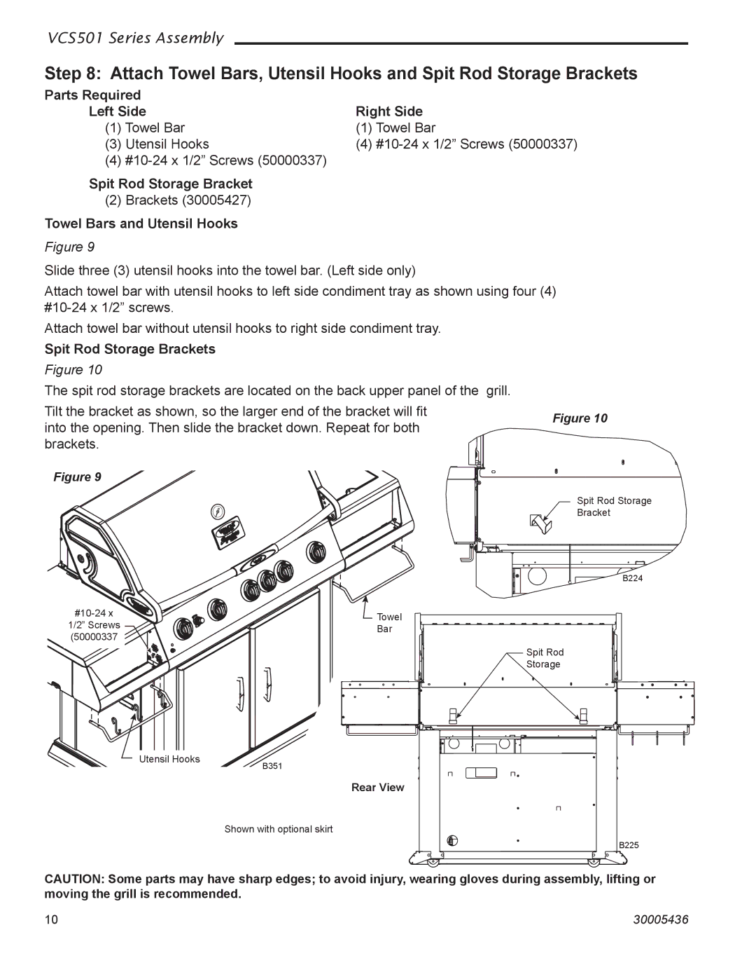 Vermont Casting VCS501 manual Parts Required Left Side Right Side, Spit Rod Storage Brackets 