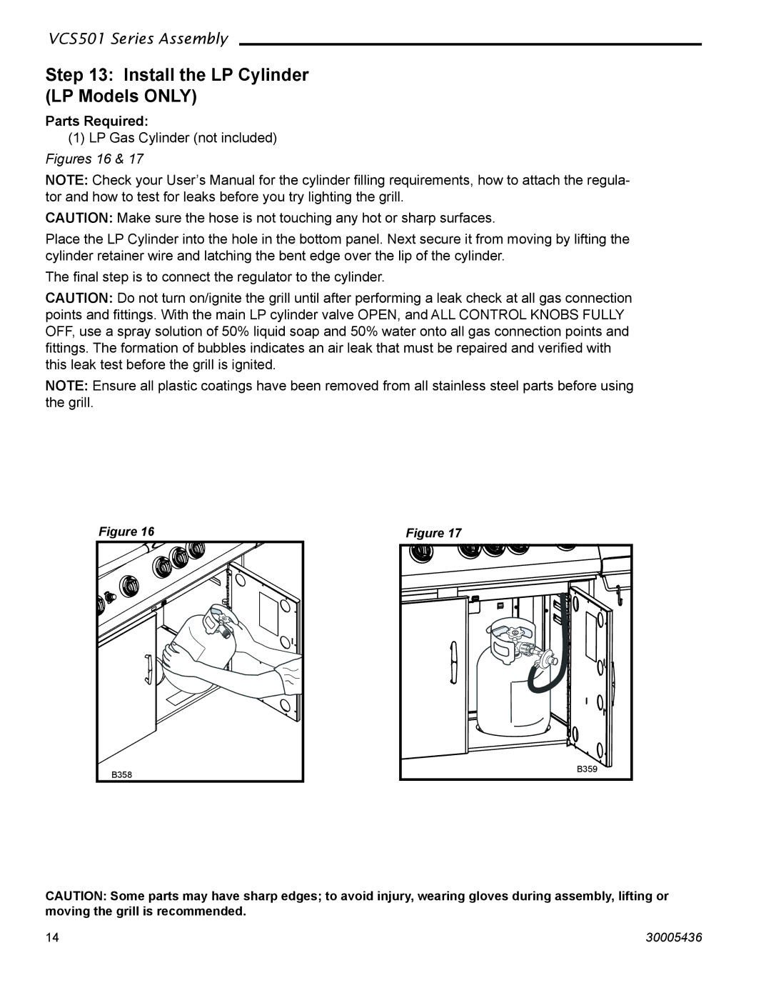 Vermont Casting VCS501 manual Install the LP Cylinder LP Models only 