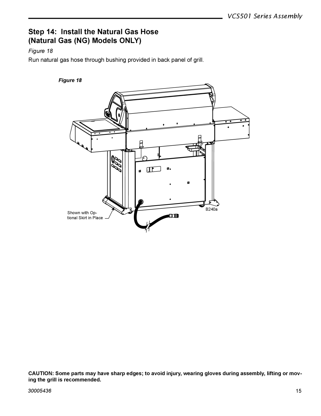 Vermont Casting VCS501 manual Install the Natural Gas Hose Natural Gas NG Models only 