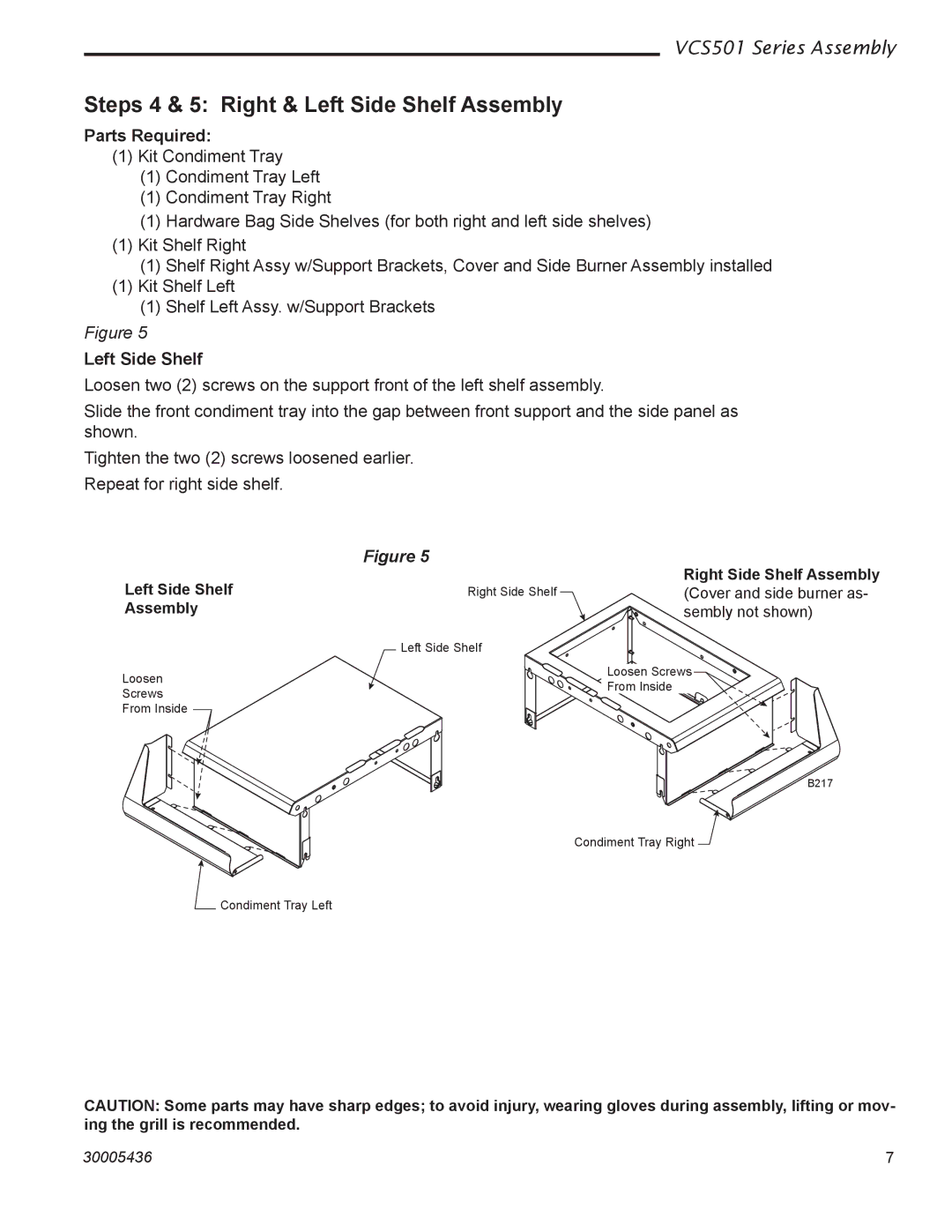 Vermont Casting VCS501 manual Steps 4 & 5 Right & Left Side Shelf Assembly 