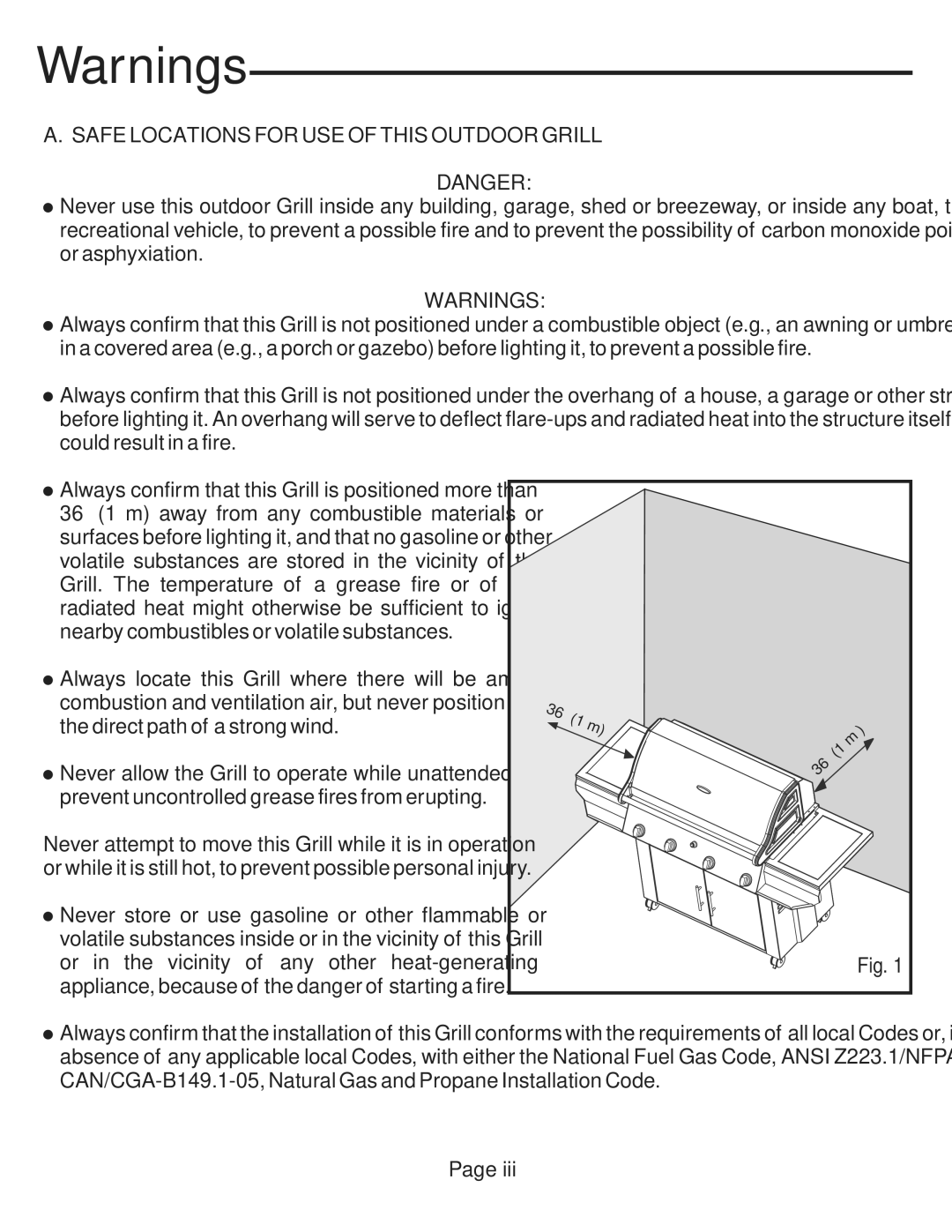 Vermont Casting VCS5027 user manual Safe Locations for USE of this Outdoor Grill 