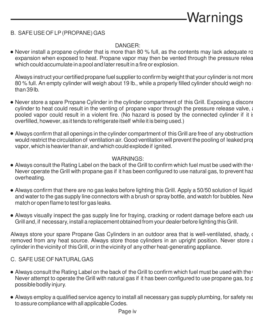 Vermont Casting VCS5027 user manual Safe USE of LP Propane GAS, Safe USE of Natural GAS 