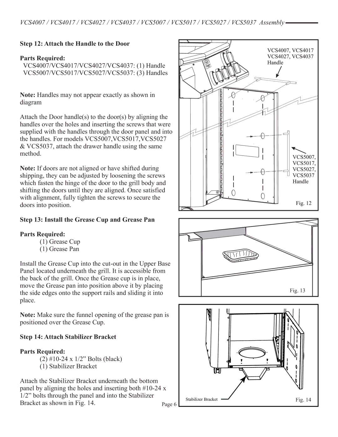 Vermont Casting VCS5037 Attach the Handle to the Door Parts Required, Install the Grease Cup and Grease Pan Parts Required 