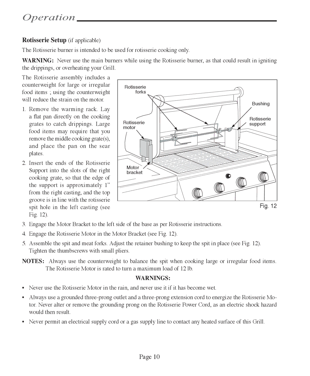 Vermont Casting VCS6005, VCS5005/5010, VCS5005BI, VCS4005, VCS3505BI user manual Rotisserie Setup if applicable 