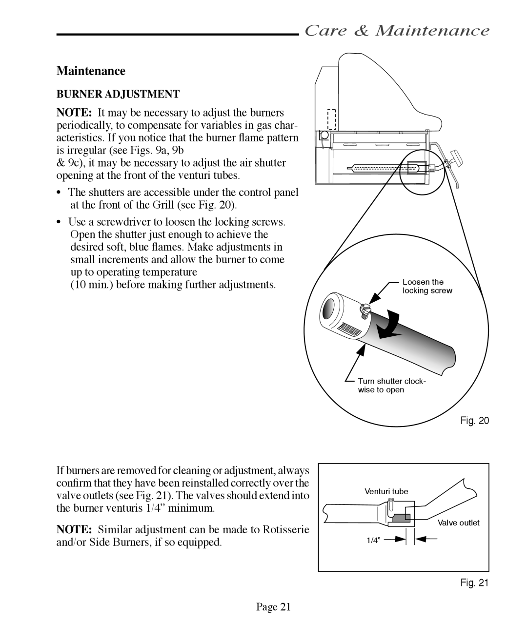 Vermont Casting VCS4005, VCS6005, VCS5005/5010, VCS5005BI, VCS3505BI user manual Maintenance, Burner Adjustment 