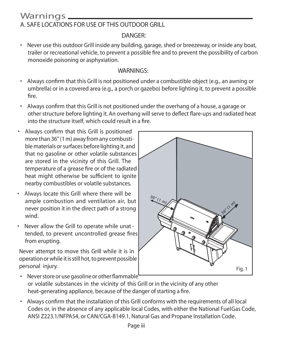 Vermont Casting VCS6005, VCS5005/5010, VCS5005BI, VCS4005, VCS3505BI Safe Locations for USE of this Outdoor Grill 