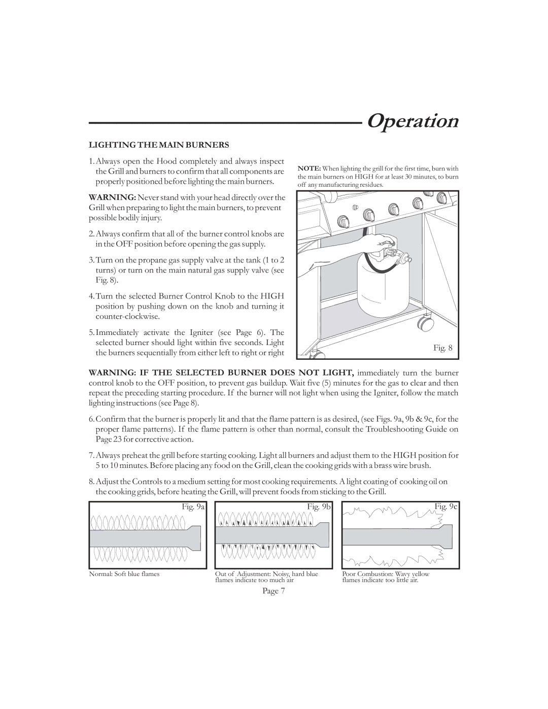 Vermont Casting VCS50 6, VCS6006 G user manual Lighting the Main Burners 