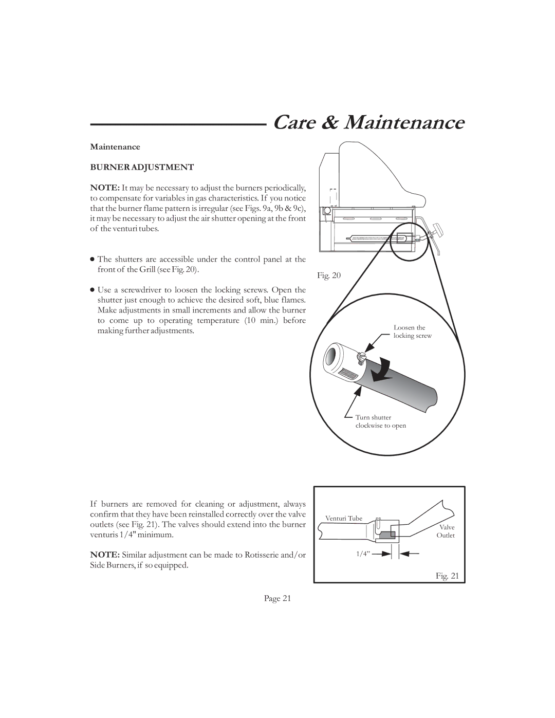 Vermont Casting VCS50 6, VCS6006 G user manual Maintenance, Burner Adjustment 