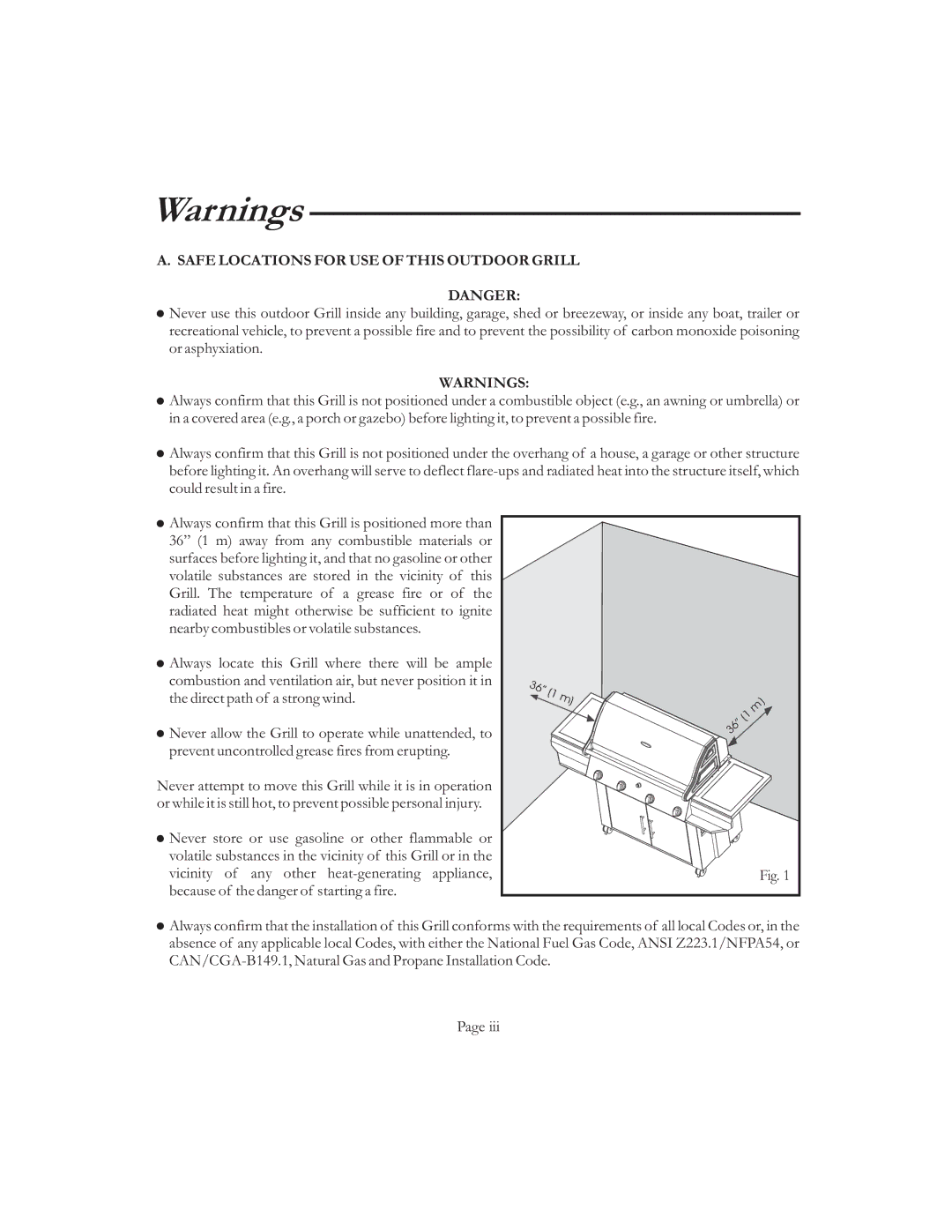 Vermont Casting VCS6006 G, VCS50 6 user manual Safe Locations for USE of this Outdoor Grill 