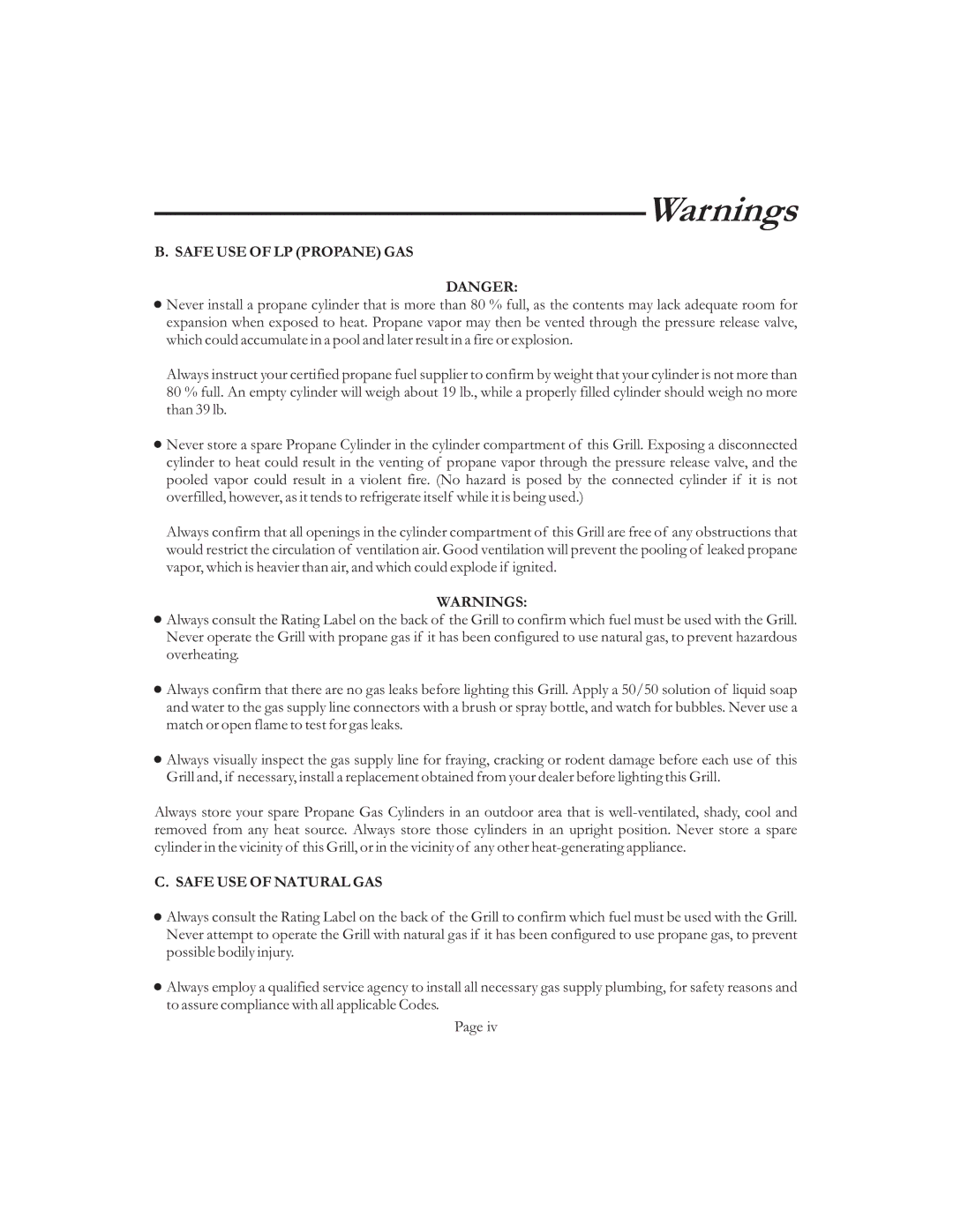 Vermont Casting VCS50 6, VCS6006 G user manual Safe USE of LP Propane GAS, Safe USE of Natural GAS 