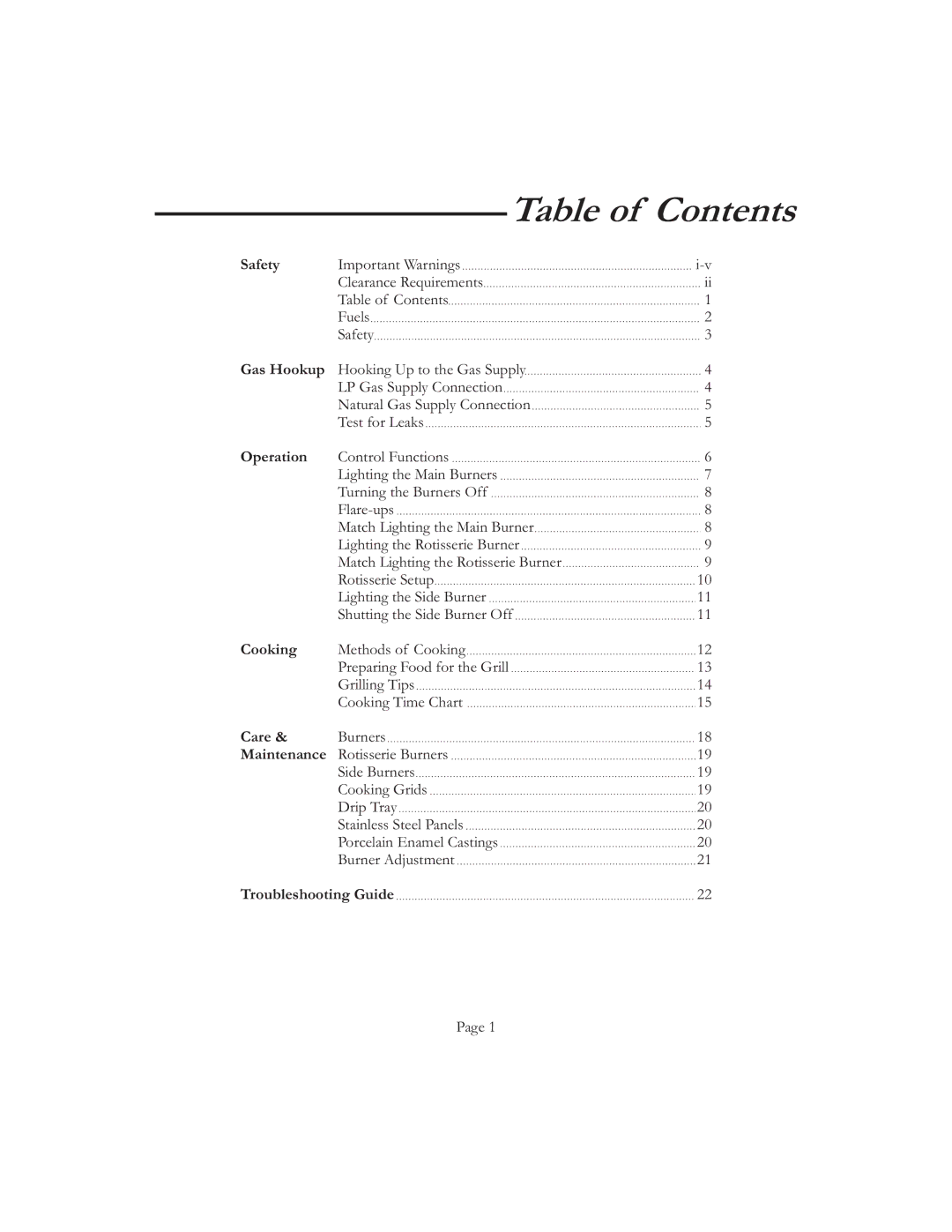 Vermont Casting VCS50 6, VCS6006 G user manual Table of Contents 