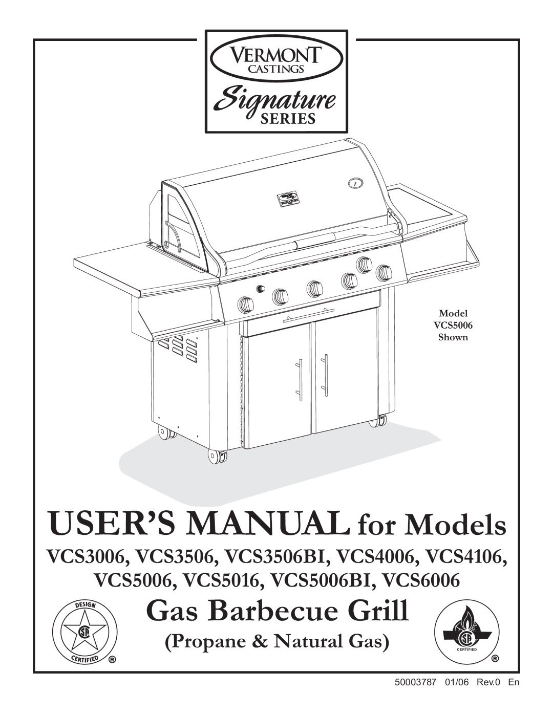 Vermont Casting VCS5006BI, VCS6006, VCS5016, VCS3006, VCS4106, VCS3506BI, VCS4006 user manual USER’S Manual for Models 