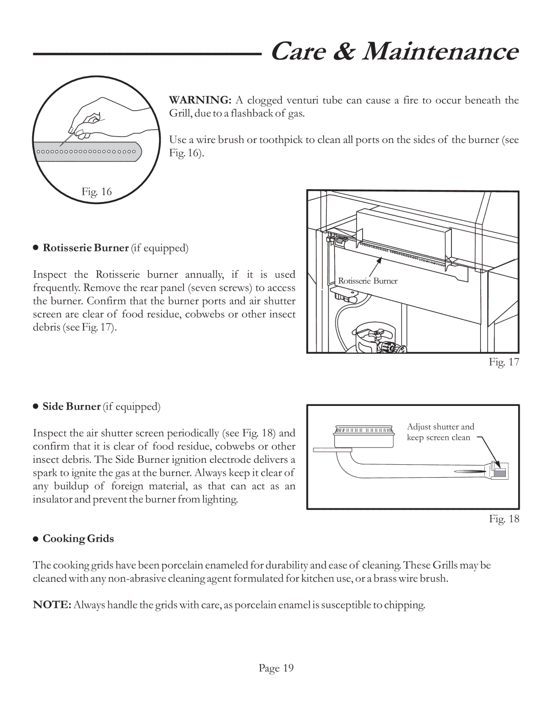 Vermont Casting VCS3506BI, VCS6006, VCS5006BI, VCS5016 Rotisserie Burner if equipped, Side Burner if equipped, Cooking Grids 