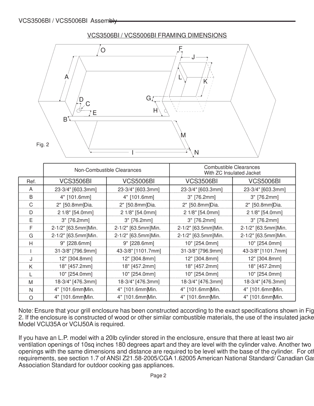 Vermont Casting VCS5016, VCS6006, VCS3006, VCS4106, VCS4006 user manual VCS3506BI / VCS5006BI Assembly 