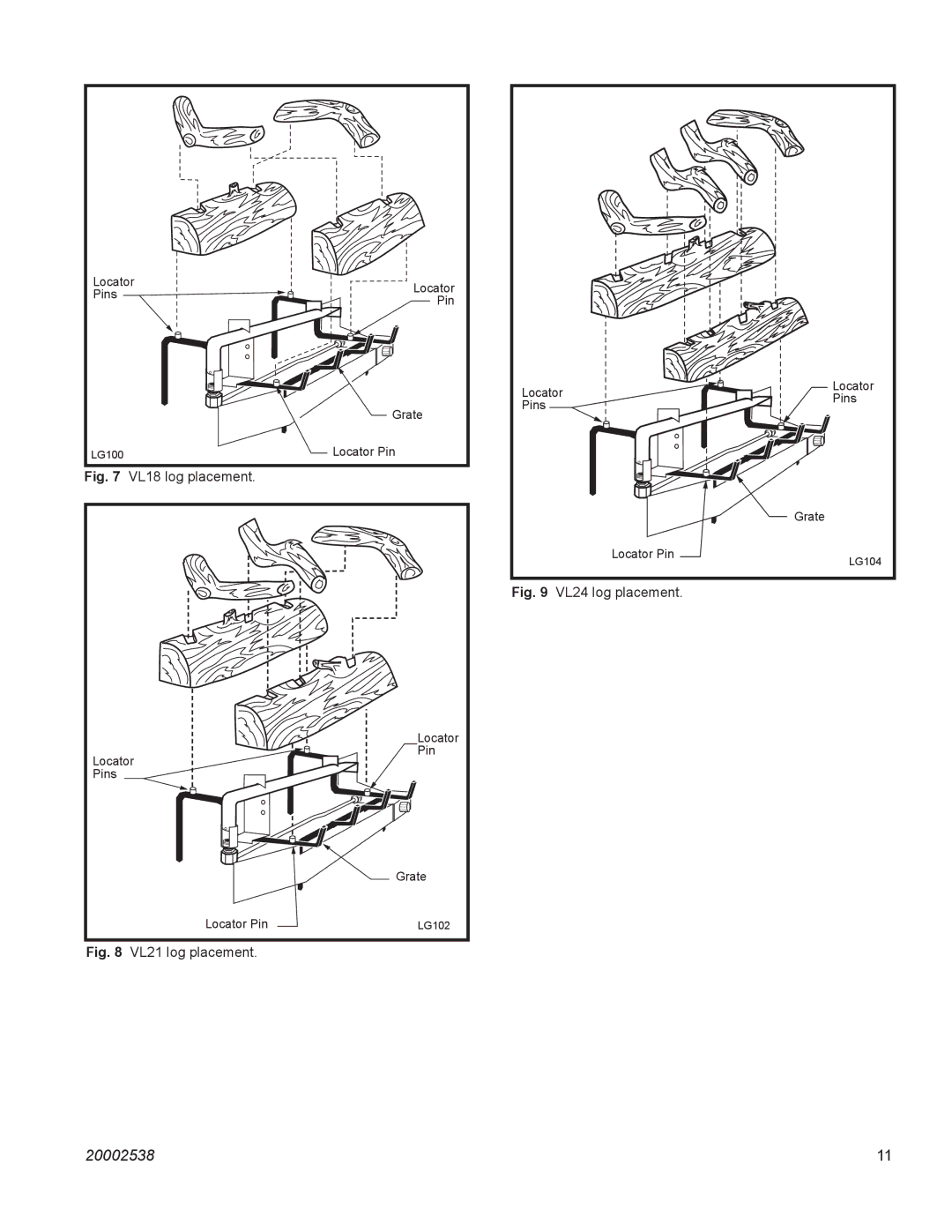 Vermont Casting VL24LP, VL18LP, VL21LP manual VL24 log placement 