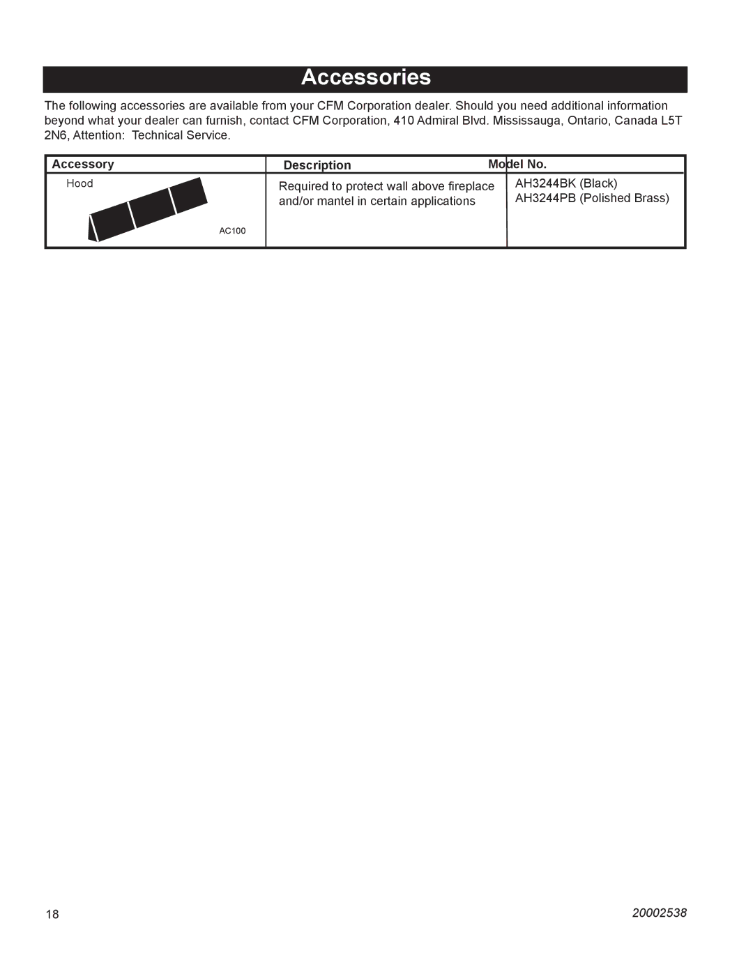 Vermont Casting VL24LP, VL18LP, VL21LP manual Accessories, Description Model No 