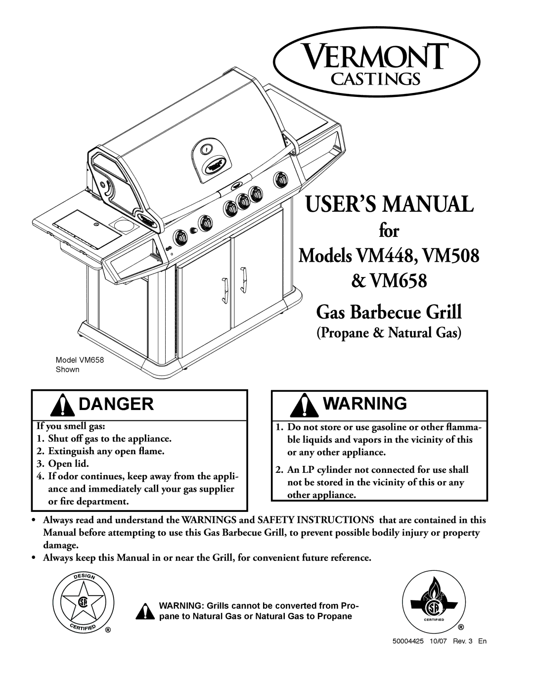 Vermont Casting VM658, VM448, VM508 user manual USER’S Manual 