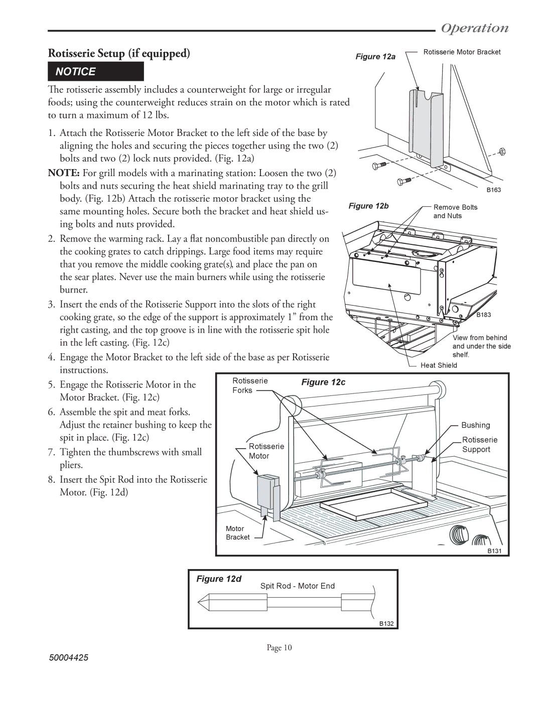 Vermont Casting VM448, VM658, VM508 user manual Rotisserie Setup if equipped 