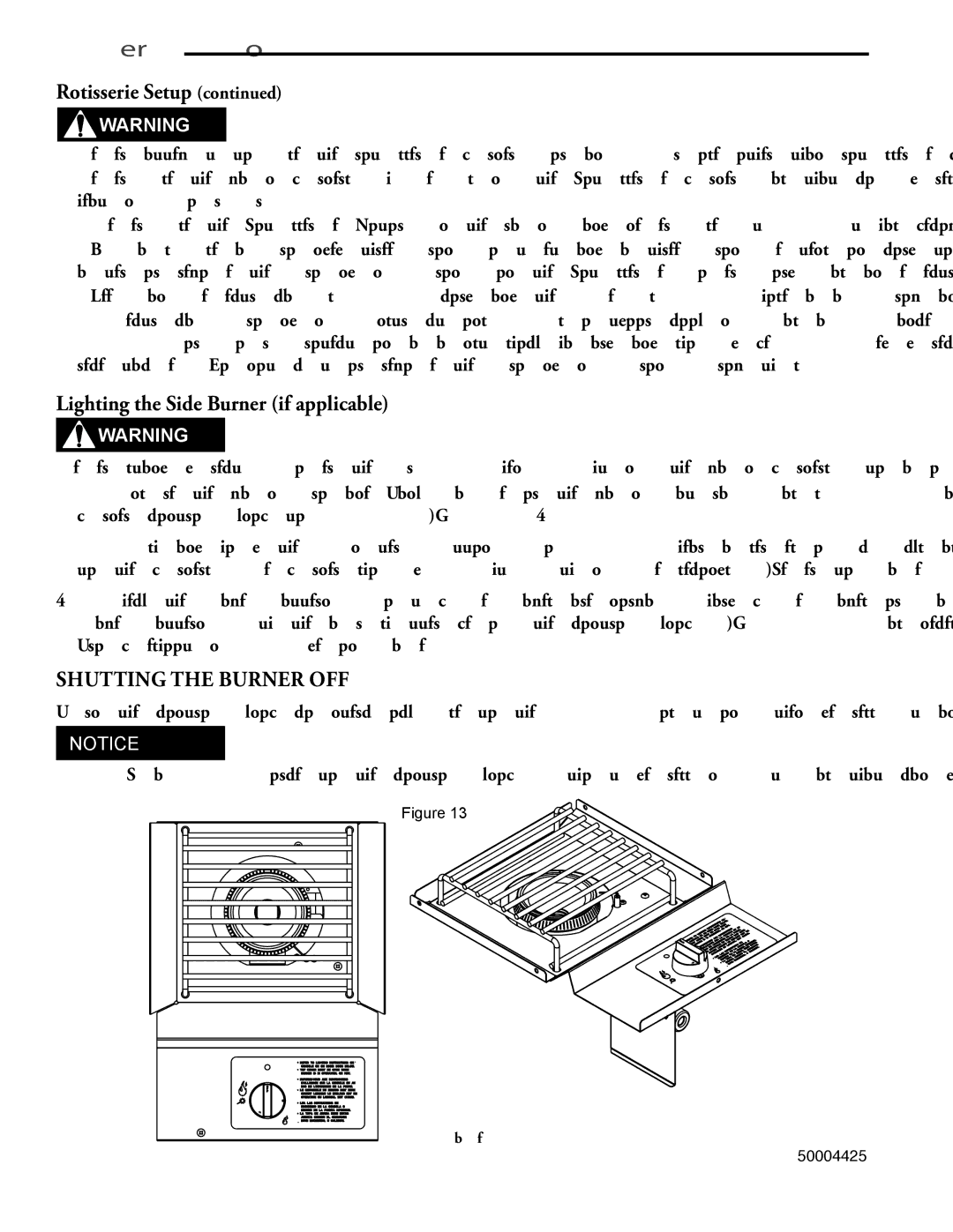 Vermont Casting VM658, VM448, VM508 Rotisserie Setup, Lighting the Side Burner if applicable, Shutting the Burner OFF 