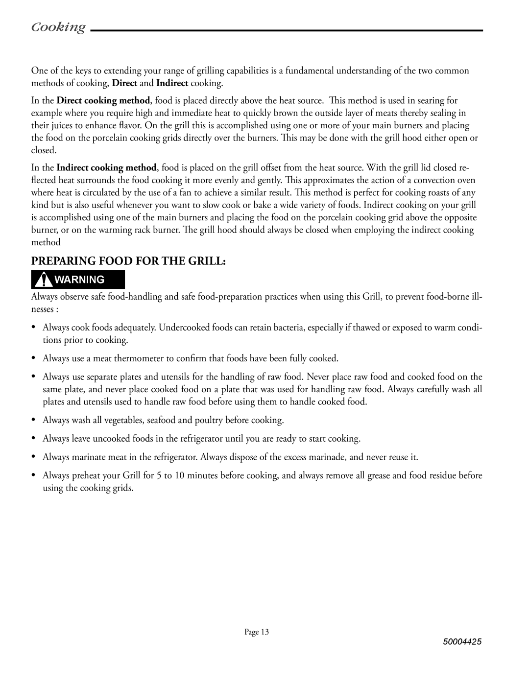 Vermont Casting VM448, VM658, VM508 user manual Preparing Food for the Grill 