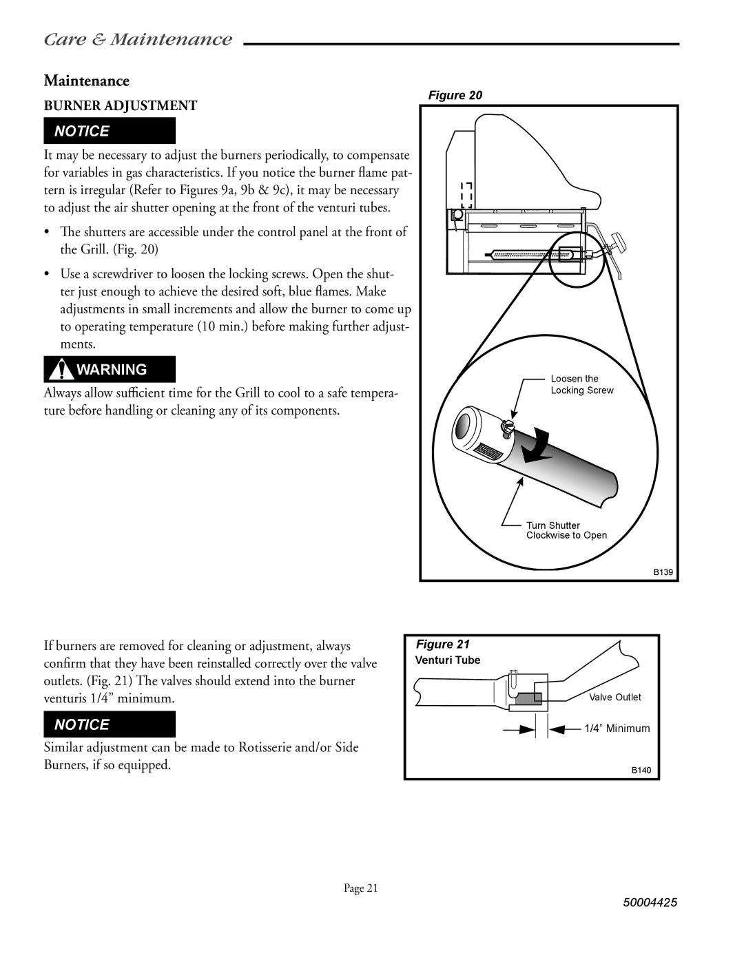 Vermont Casting VM508, VM448, VM658 user manual Maintenance, Burner Adjustment 