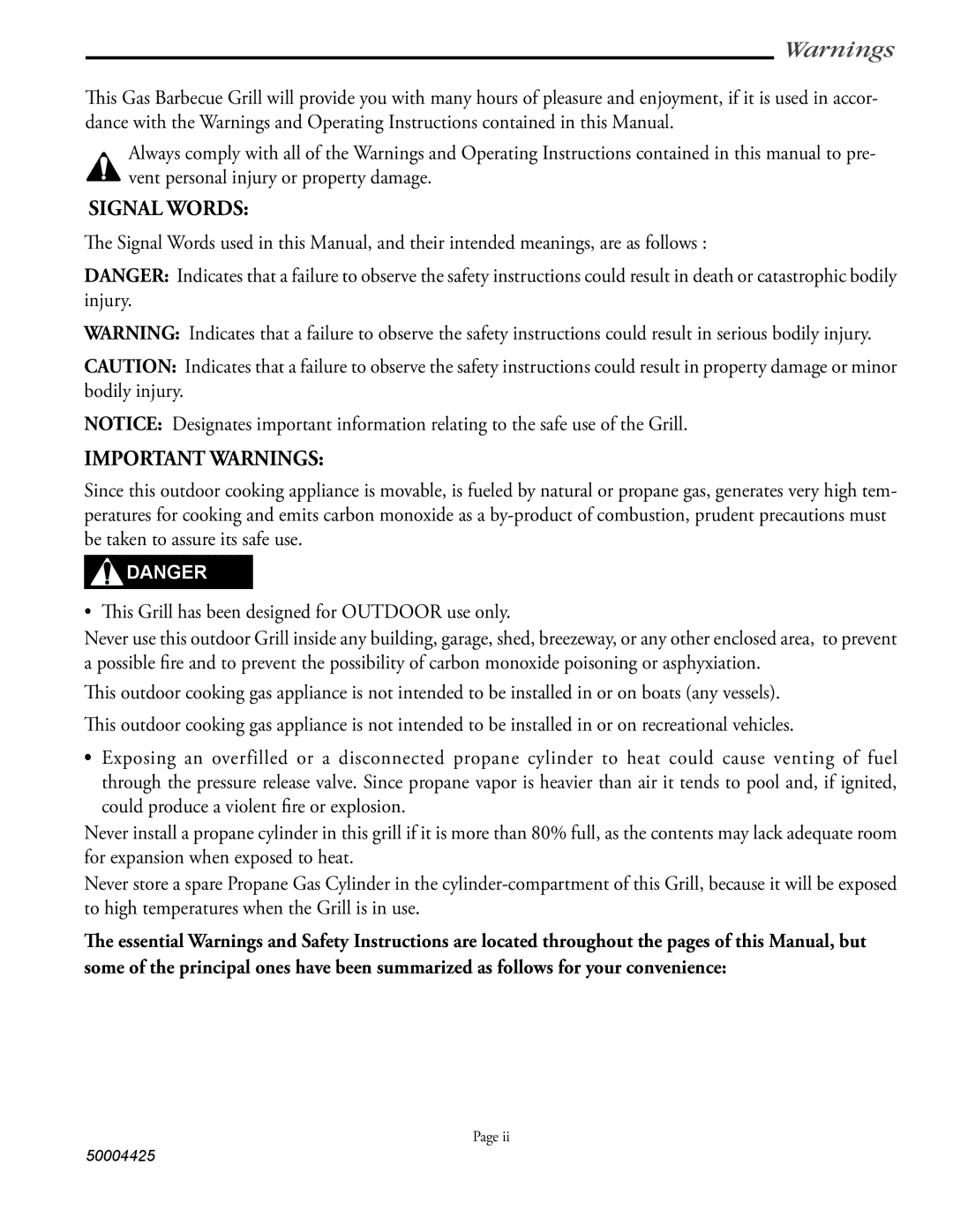 Vermont Casting VM658, VM448, VM508 user manual Signal Words, Important Warnings 