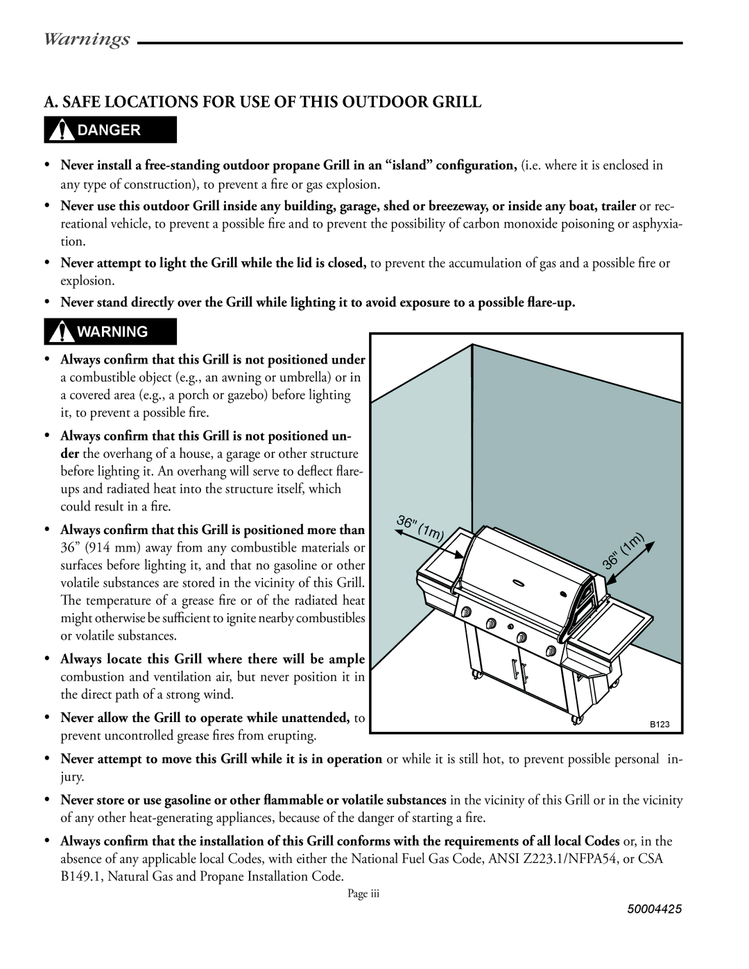 Vermont Casting VM508, VM448, VM658 user manual Safe Locations for USE of this Outdoor Grill 