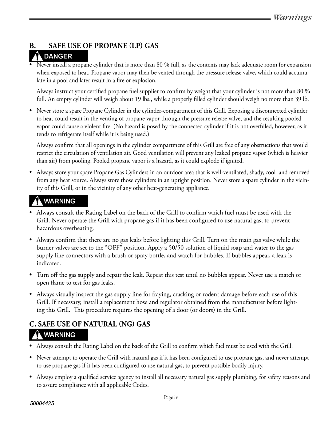 Vermont Casting VM448, VM658, VM508 user manual Safe USE of Propane LP GAS, Safe USE of Natural NG GAS 