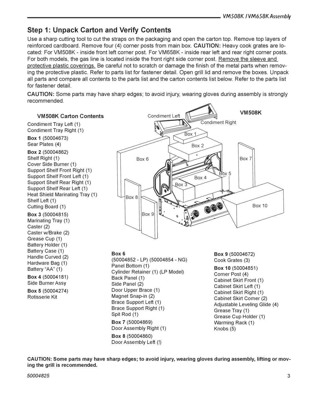 Vermont Casting VM508K warranty Unpack Carton and Verify Contents 