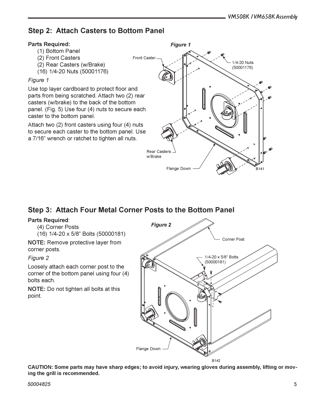 Vermont Casting VM508K Attach Casters to Bottom Panel, Attach Four Metal Corner Posts to the Bottom Panel, Parts Required 