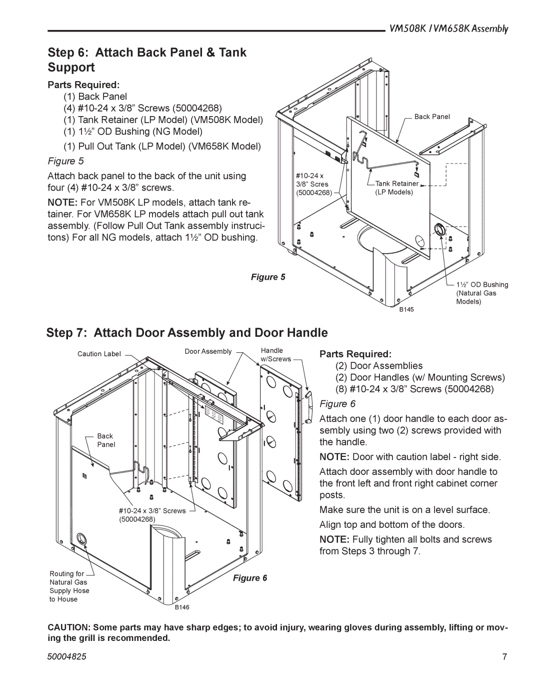 Vermont Casting VM508K warranty Attach Back Panel & Tank Support, Attach Door Assembly and Door Handle 