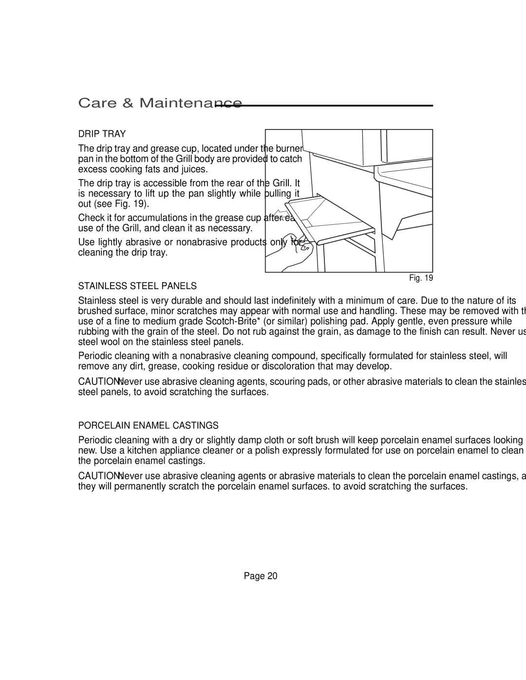 Vermont Casting VM450, VM750, VM600, VM400 user manual Drip Tray, Stainless Steel Panels, Porcelain Enamel Castings 