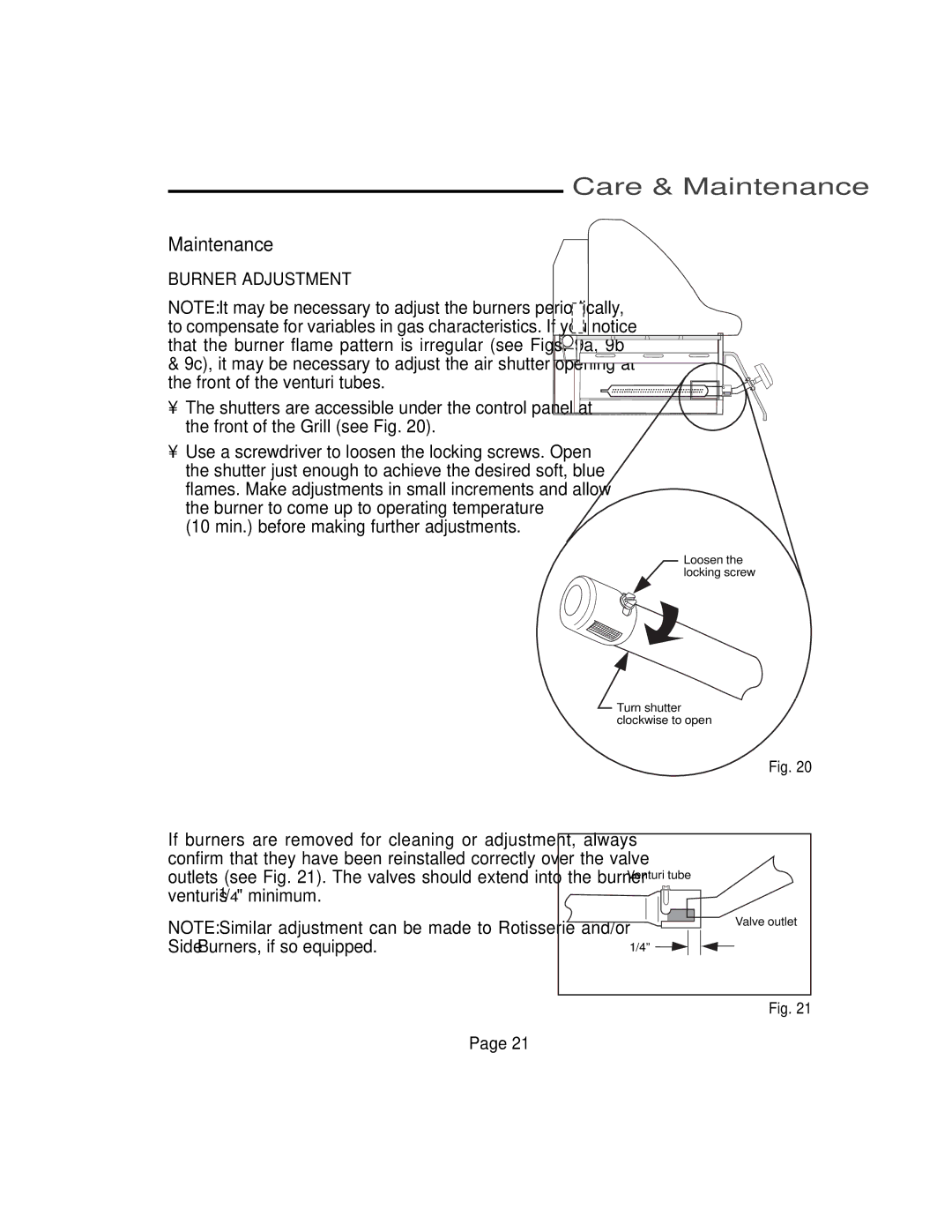 Vermont Casting VM400, VM750, VM600, VM450 user manual Maintenance, Burner Adjustment 