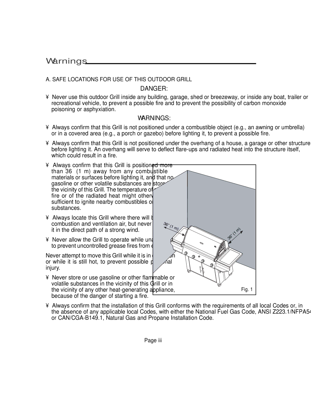 Vermont Casting VM750, VM600, VM450, VM400 user manual Safe Locations for USE of this Outdoor Grill 