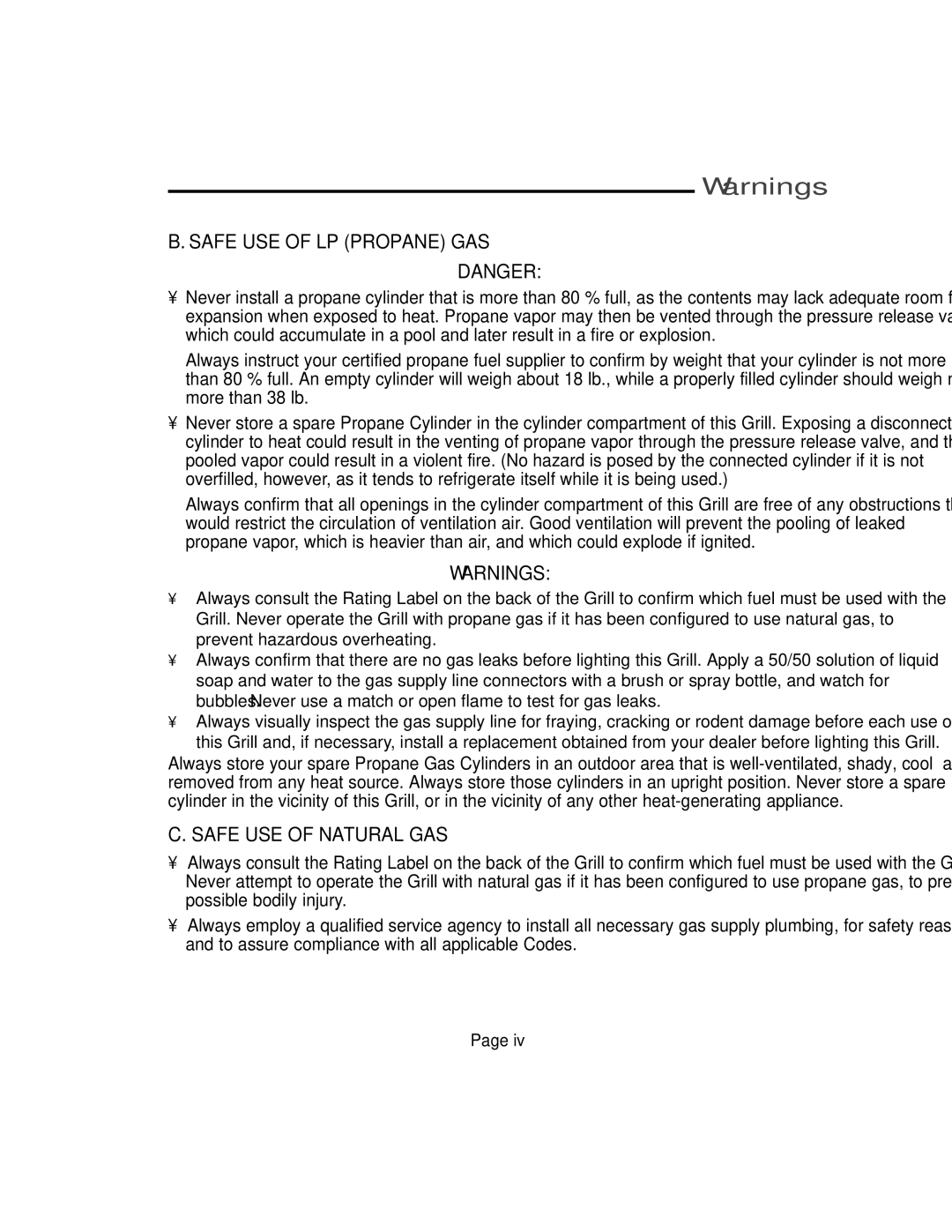 Vermont Casting VM600, VM750, VM450, VM400 user manual Safe USE of LP Propane GAS 