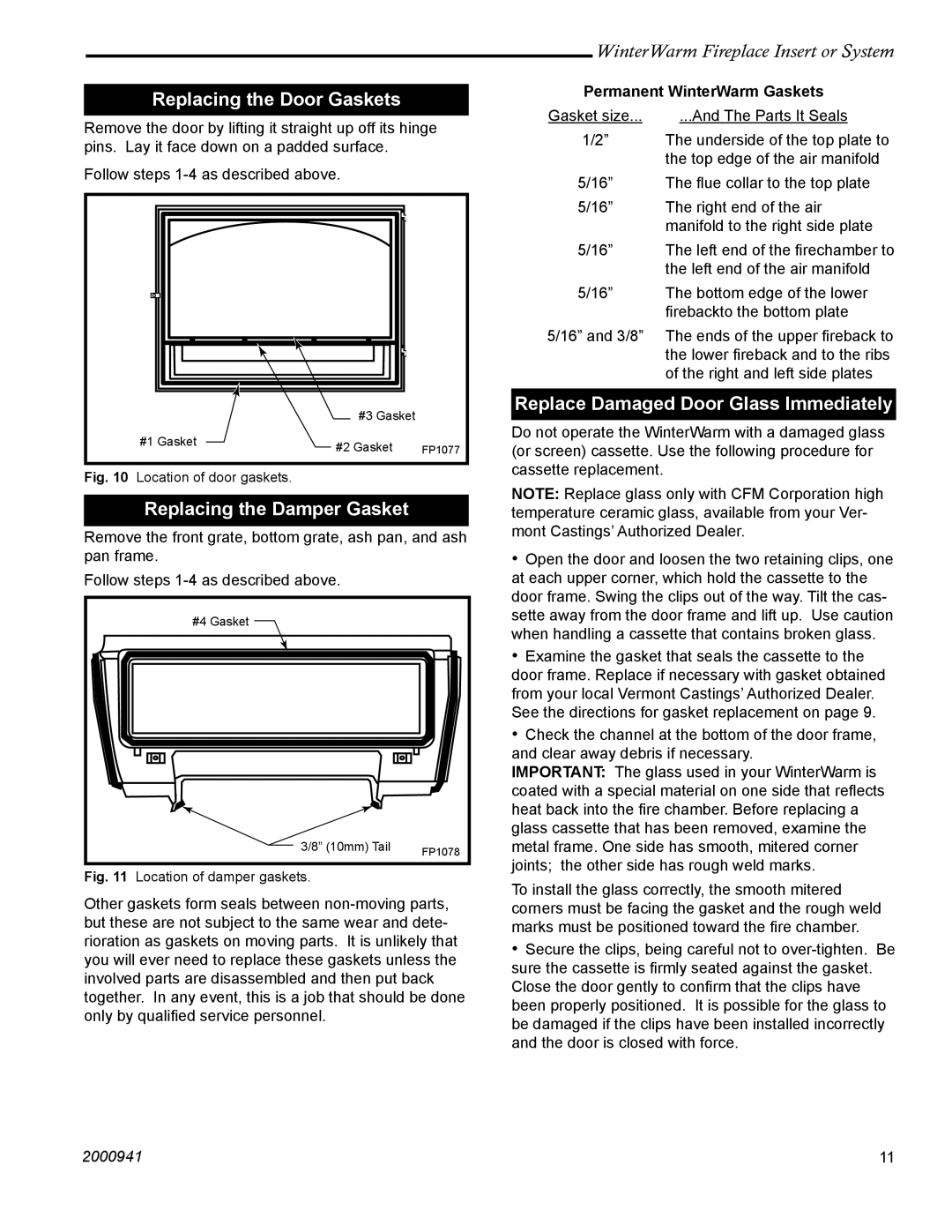 Vermont Casting WinterWarm Fireplace Insert or System Replacing the Door Gaskets, Replacing the Damper Gasket 