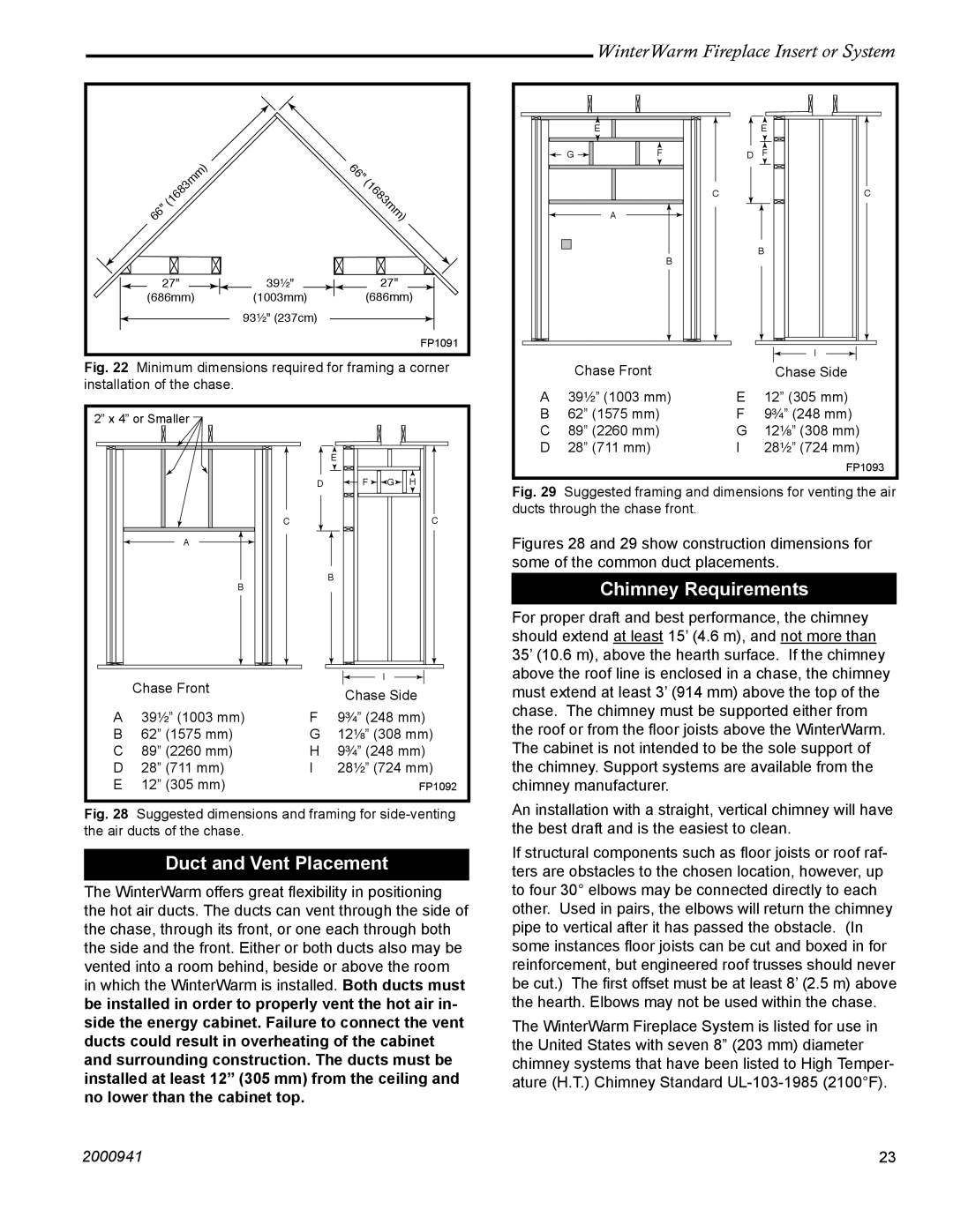 Vermont Casting WinterWarm Fireplace Insert or System Duct and Vent Placement, Chimney Requirements 