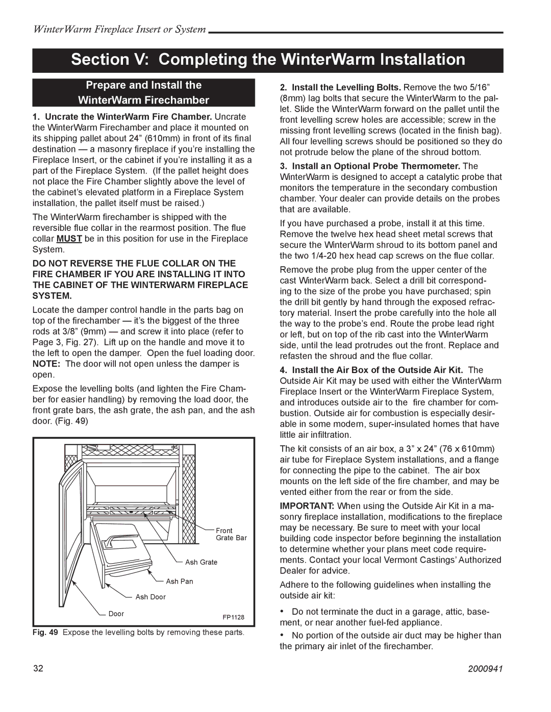 Vermont Casting WinterWarm Fireplace Insert or System Section V Completing the WinterWarm Installation 