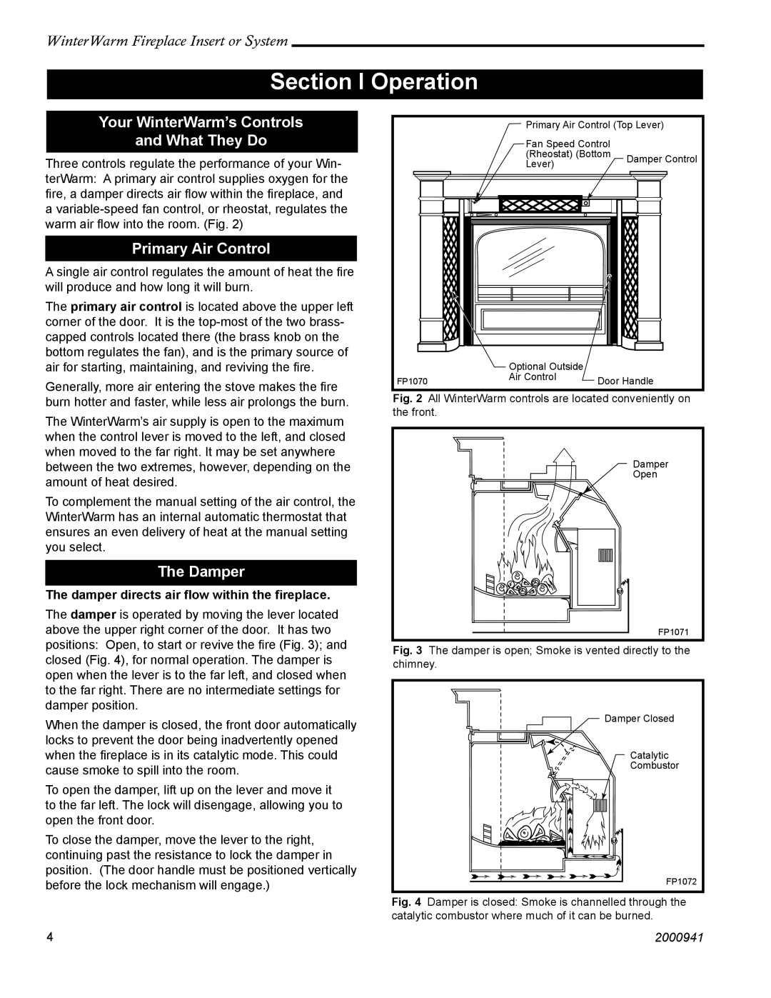 Vermont Casting WinterWarm Fireplace Insert or System Section I Operation, Your WinterWarm’s Controls What They Do, Damper 