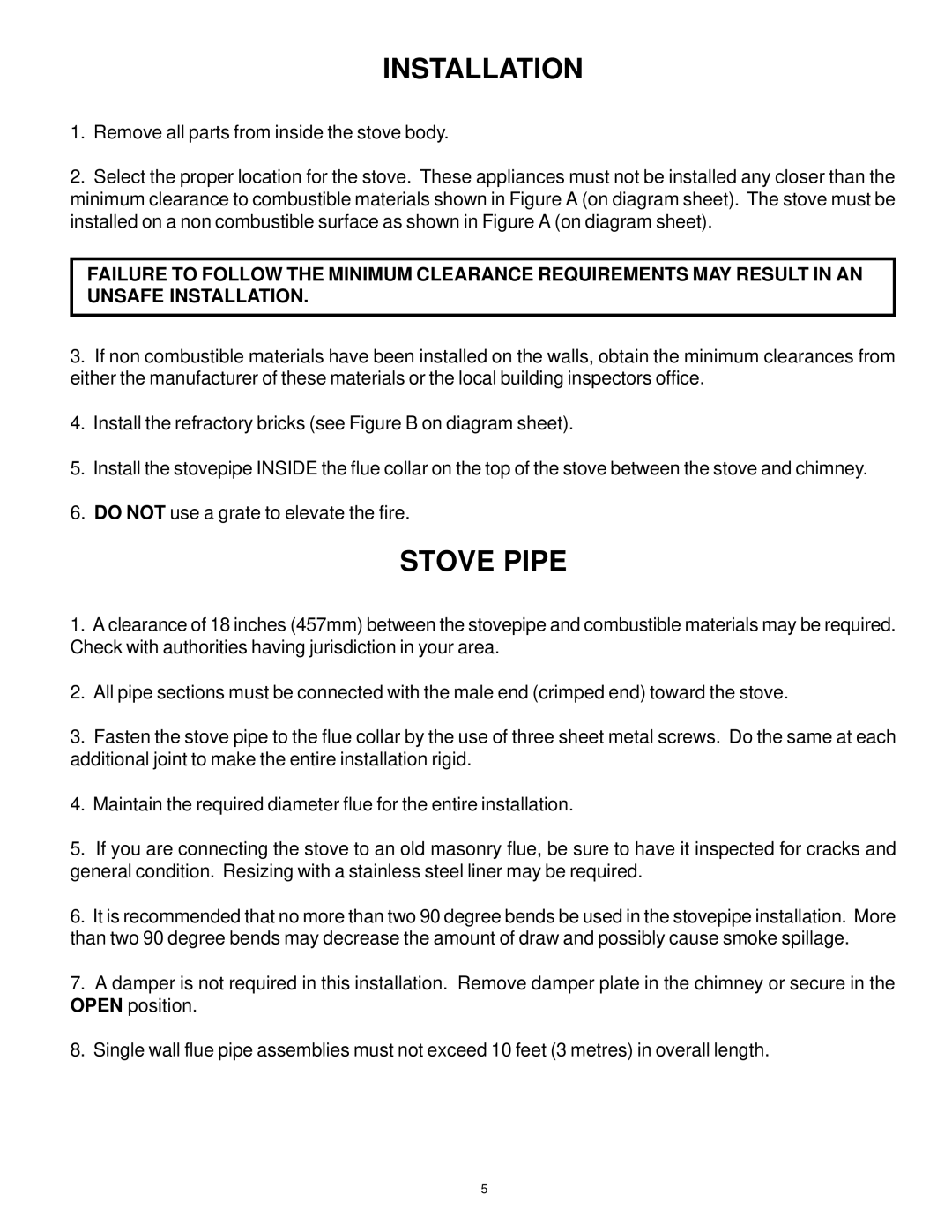 Vermont Casting WOOD STOVE owner manual Installation, Stove Pipe 