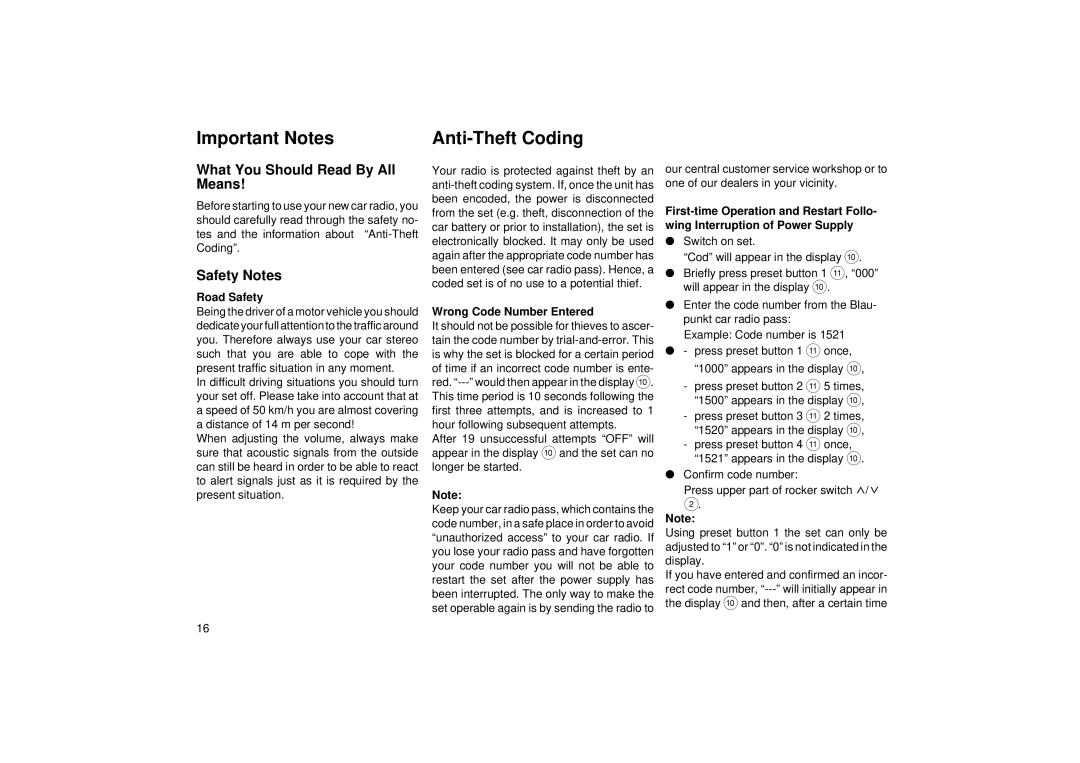 Verona CR 43 manual Important Notes, What You Should Read By All Means, Safety Notes 