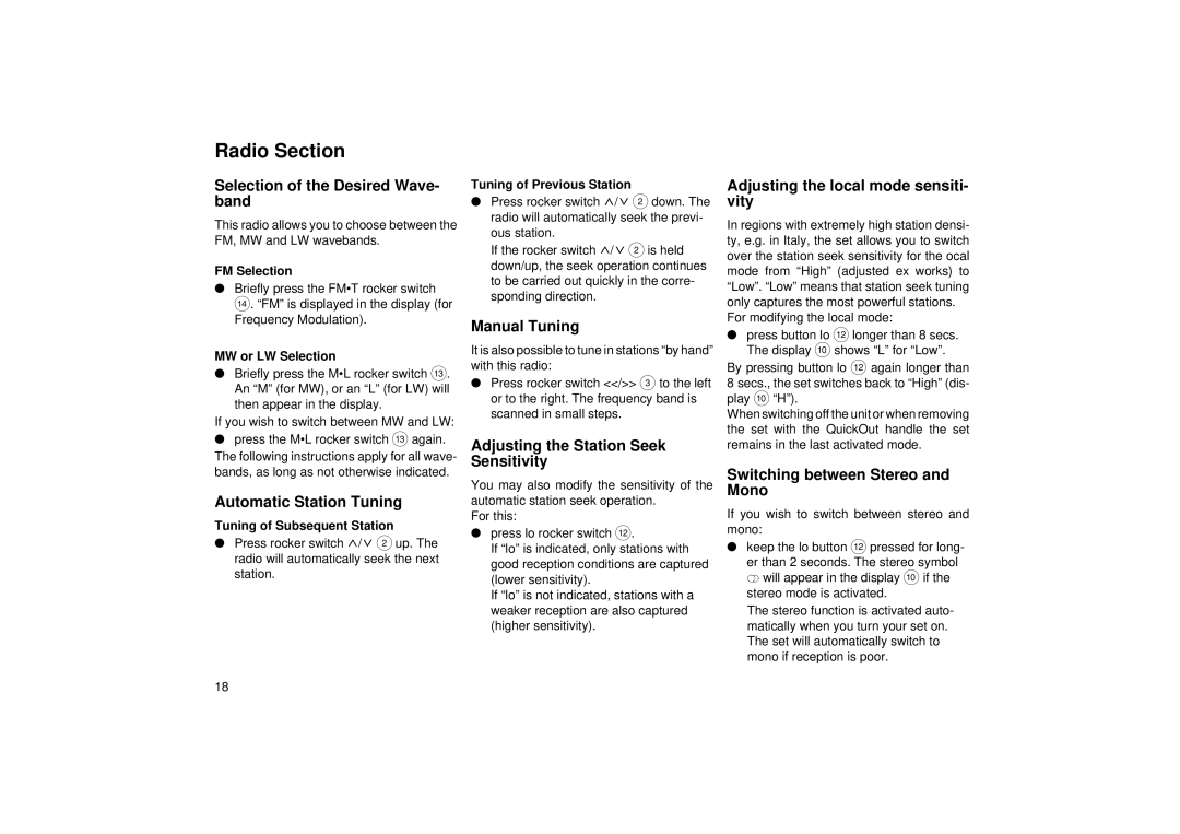 Verona CR 43 manual Radio Section 