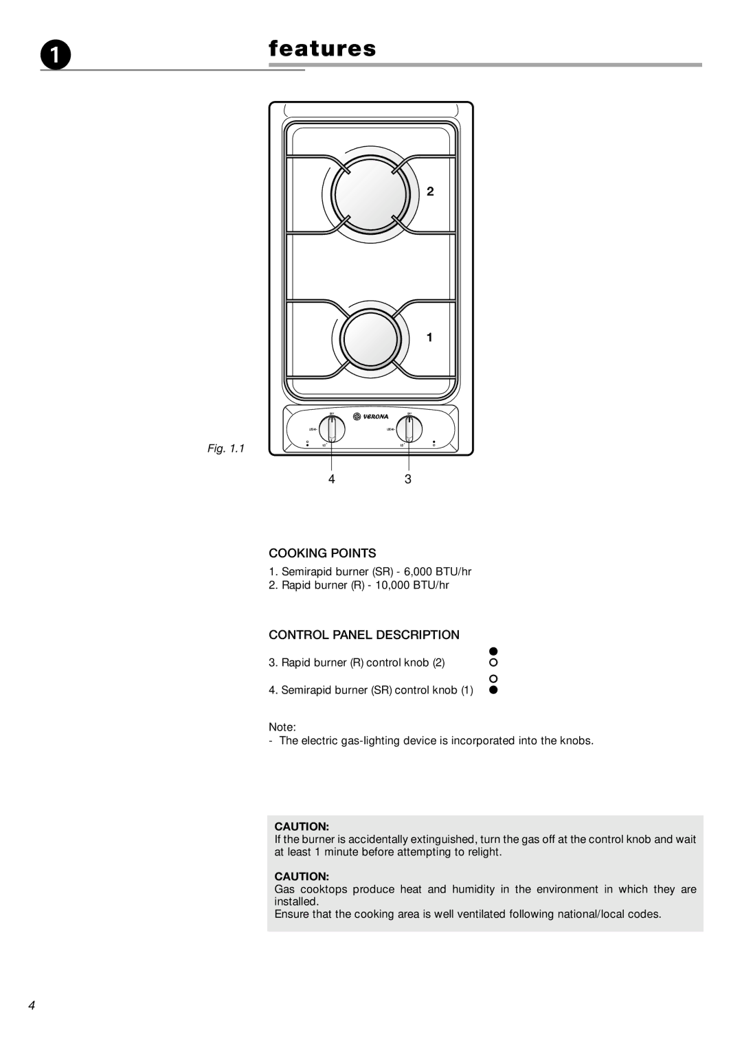 Verona CTG212FD warranty Features, Control Panel Description 