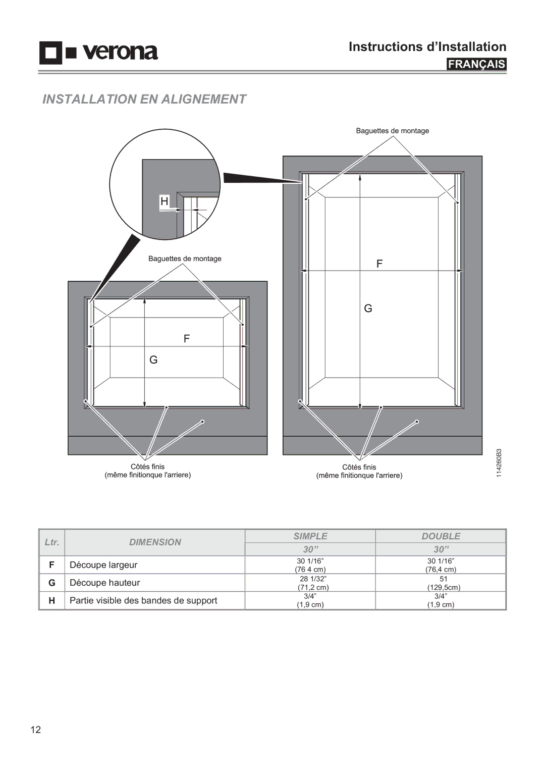 Verona VEBIEM3030SS, VEBIEM3030DSS manual Installation EN Alignement, Dimension Simple Double 