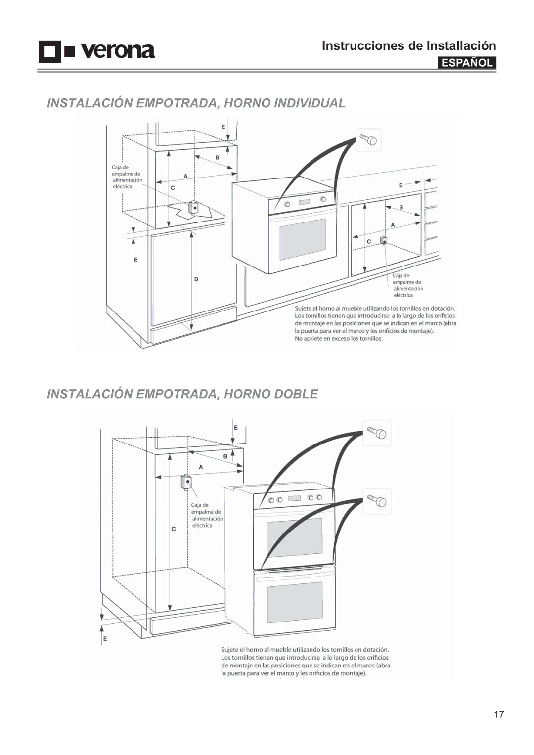 Verona VEBIEM3030DSS, VEBIEM3030SS manual Instrucciones de Installación 