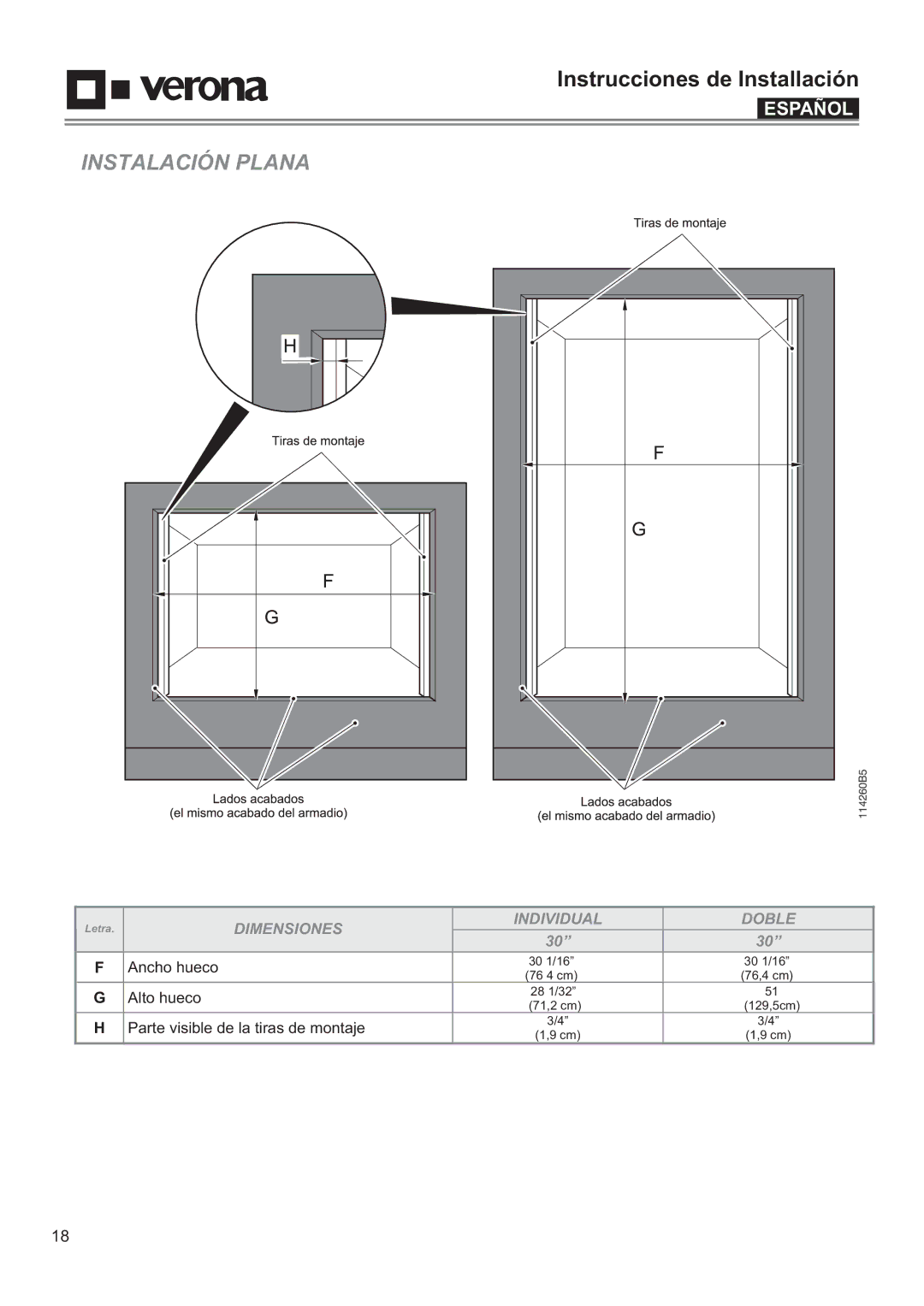 Verona VEBIEM3030SS, VEBIEM3030DSS manual Instalación, Dimensiones Individual Doble 
