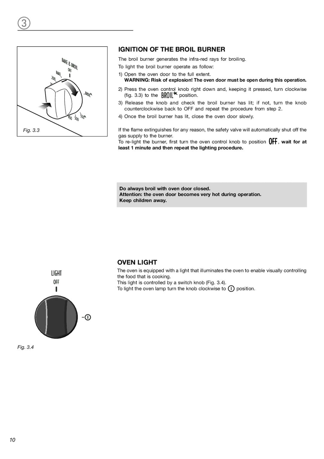 Verona VEBIG24 warranty Ignition of the Broil Burner, Oven Light 